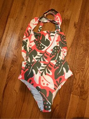 aerie Tropical Print Apron Front One Piece Swimsuit